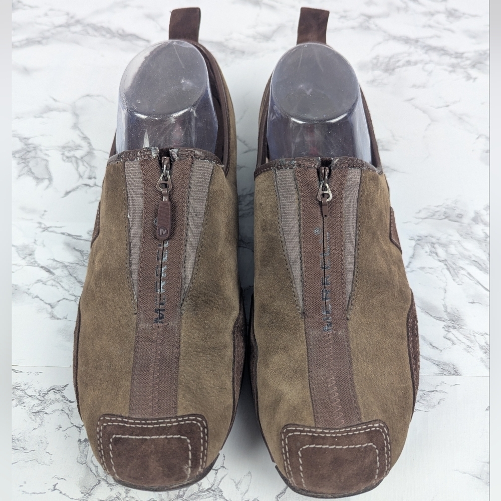 Merrell Barrado Size 10 Brown Leather Slip Ons Sneakers Top Zip